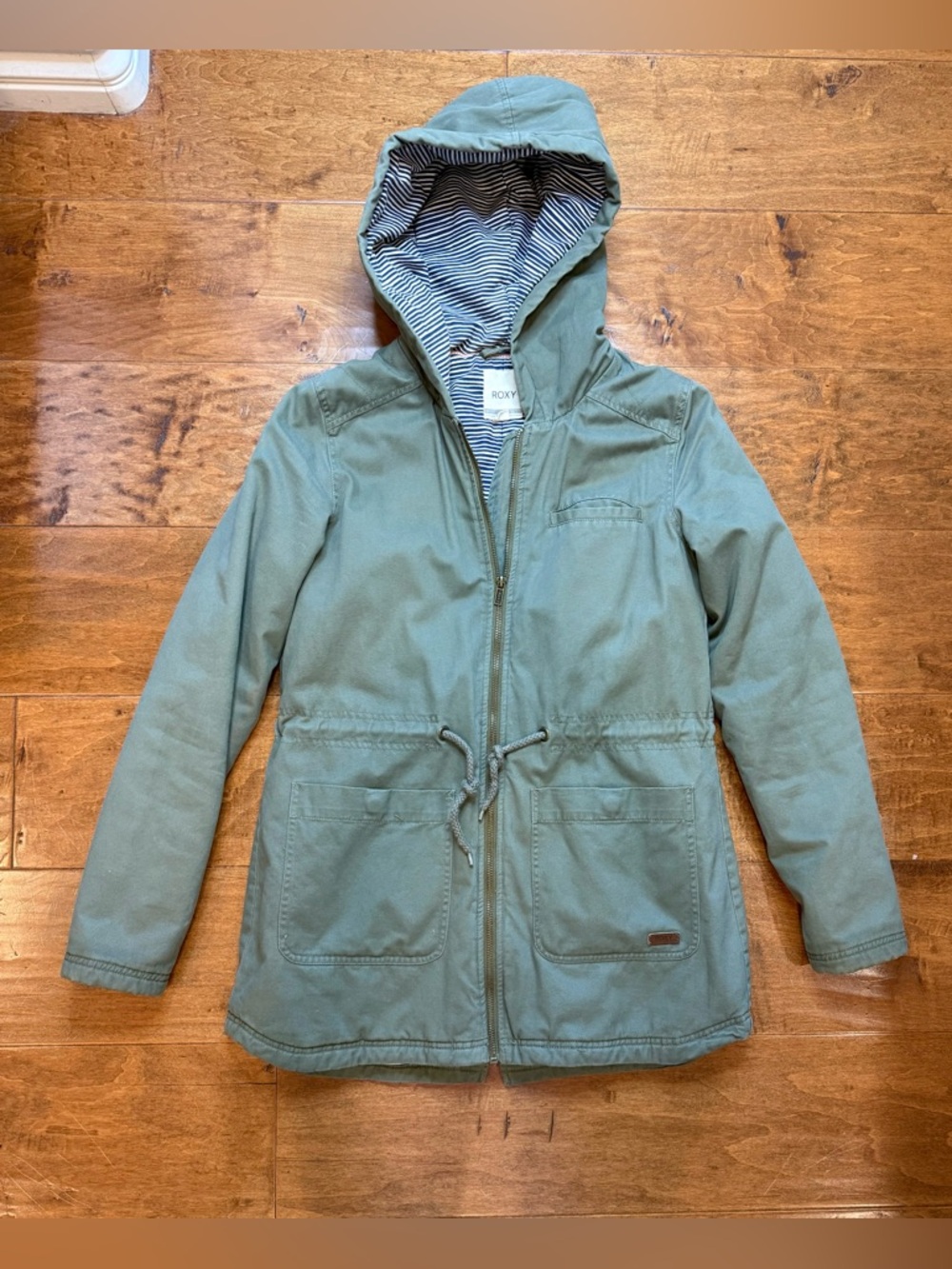 Roxy Hooded Utility Jacket Olive Green Drawstring Waist Medium